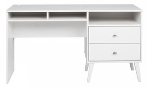 Milo Desk with Side Storage and Two Drawers - White