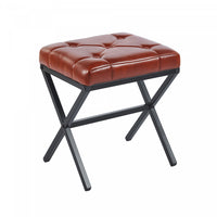 Liam Accent Stool with Tufted Cushion and Metal Legs,Brown Accent Chair 