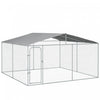 Pawhut Dog Kennel Outdoor Run Fence With Roof, Steel Lock, Mesh Sidewalls For Backyard & Patio, 13.1' X 13.1' X 7.5'