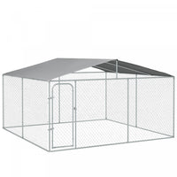 Pawhut Dog Kennel Outdoor Run Fence With Roof, Steel Lock, Mesh Sidewalls For Backyard & Patio, 13.1