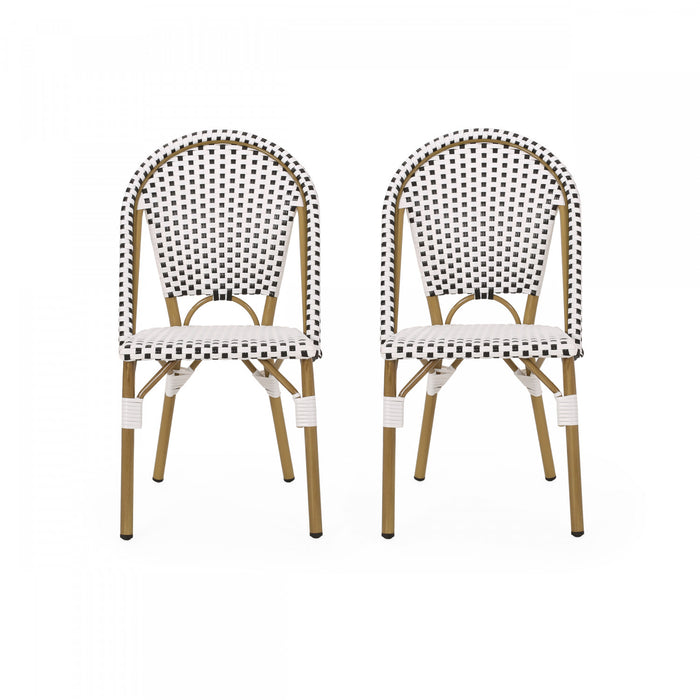 Julien Faux Ratten and Aluminum French Bistro Chairs, Set of 2 - Black and White