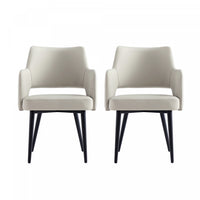 Tremont Modern Vegan Leather Metal Armchair in Stone Gray - Set of 2