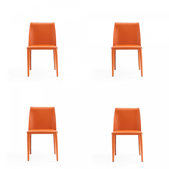 Paris Modern Vegan Leather Dining Chair in Coral - Set of 4