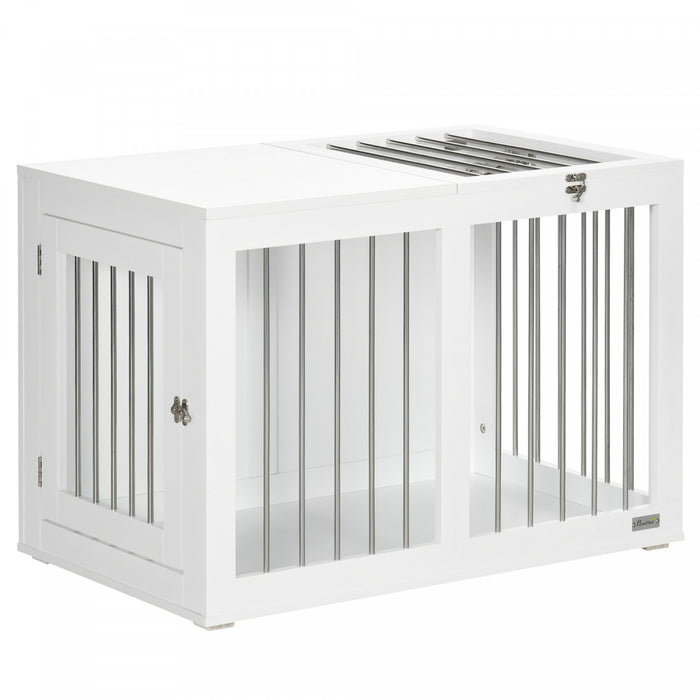Pawhut Dog Crate Furniture, 31.5\" Dog Kennel Furniture Side End Table With Double Doors, For Medium Dogs, White