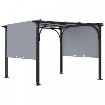 Outsunny 10' X 10' Outdoor Pergola Patio Gazebo Retractable Canopy, Grey|Outsunny 10' X 10' Pergola Exterieure Patio Gazebo Auvent Retractable, Gris