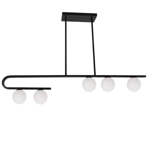 Dainolite Atlas 5 Light Horizontal Pendant Matte Black Finish White Glass Lamp