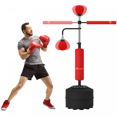 Soozier Standing Punching Bag With 2 Speed Balls, 360° Reflex Bar, Red