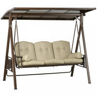 Outsunny 3-seat Patio Swing Chair, Outdoor Canopy Swing Glider With Cushion, Pillows And Adjustable 