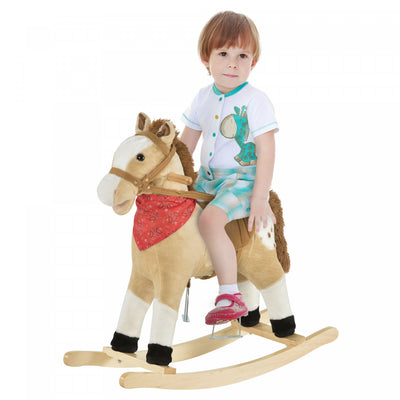 Qaba Kids Plush Ride-on Rocking Horse Toy Cowboy Rocker With Fun Realistic Sounds For Child 3-6 Year|Qaba Kids Peluche Cheval A Bascule Jouet Cowboy Rocker Avec Sons Realistes Amusants Pour Enfant 3-8