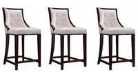 Fifth Avenue Traditional Wood Upholstered Counter Stool in Pearl White - Set of 3