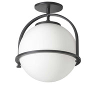 Dainolite Paola 1 Light Semi-flush Mount Matte Black White Opal Glass Lamp