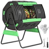 Outsunny Compost Bin Outdoor, 53 Gal Dual Chamber Tumbling Composter with Adjustable Vents, BPA Free Rotating Tumbling Composter with 2 Sliding Doors for Garden, Yard, Green