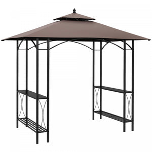 Outsunny 8' X 5' Grill Gazebo Double Tiered Tent Pavilion Grill Canopy Garden Sun Shade With 2-tires Shelf