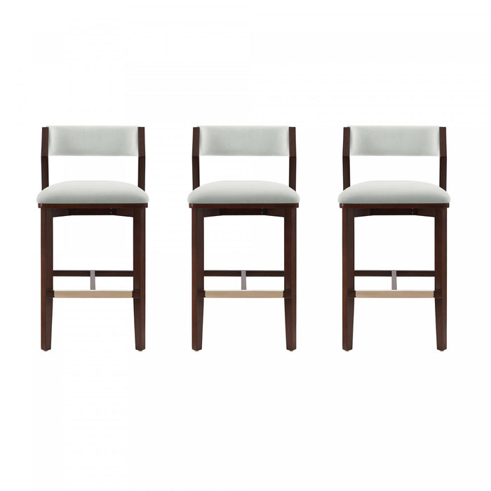 Patricia Modern Wood Upholstered Barstool in White Glacier - Set of 3