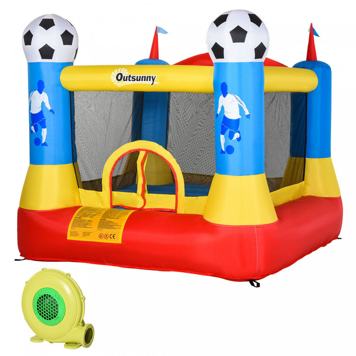Outsunny Kids Bounce Castle House Inflatable Trampoline With Inflator For Kids Age 3-8 Football Field Design 7.4' X 7.2' X 6.4'
