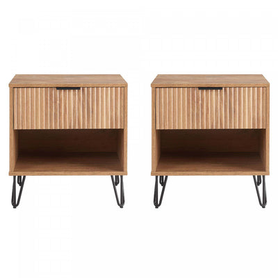 Dumbo Modern 20" Fluted Nightstand in Golden Brown (1-Drawer) - Set of 2 | Table de nuit moderne Dumbo 20" a cannelures en brun dore (1 tiroir) – Lot de 2