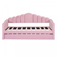 Lily Upholstered Daybed with Trundle and USB Charging Ports,Twin Size,Pink Twin Bed