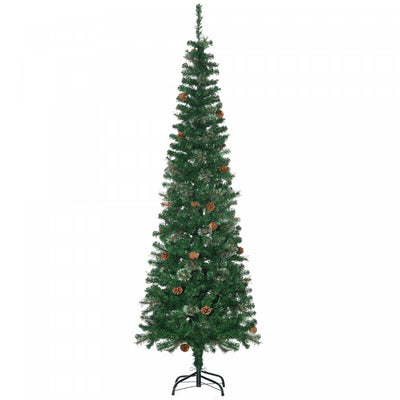 Homcom 6.5ft Artificial Pencil Christmas Tree With Pine Cones|Homcom Sapin De Noel Artificiel Crayon De 6,5ft