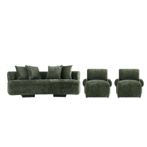 Verandah Mid-Century Modern 3-Piece Sofa Set in Olive Green