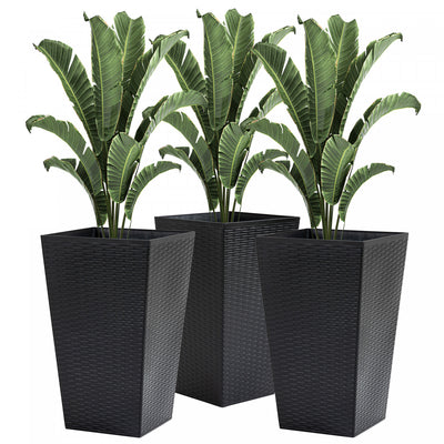 Outsunny Set Of 3 Tall Planters With Drainage Hole, Outdoor & Indoor Flower Pot Set For Front Door, |Outsunny Lot De 3 Pots De Fleurs Hauts Pour Porte D'entree, Entree, Patio Et Terrasse, Noir