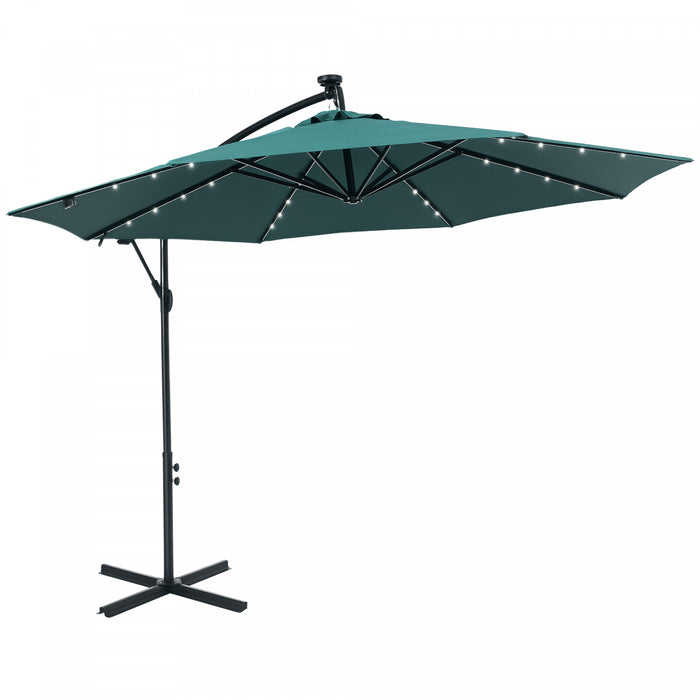 Outsunny 10ft Outdoor Cantilever Umbrella W/ Solar Lights, Dark Green