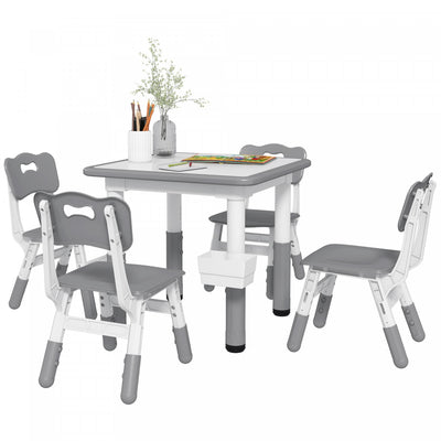 Qaba 5 Pieces Kids Table And Chair Set, Height Adjustable Toddler Table And Chair Set, Activity Tabl|Qaba Ensemble Table Et Chaises Pour Enfants 5 Pieces, Ensemble Table Et Chaises Reglables En Hauteur