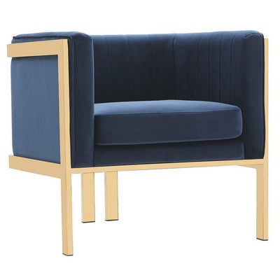 Manhattan Comfort Paramount Polished Brass Velvet Accent Armchair - Royal Blue|Fauteuil d’appoint Paramount de Manhattan Comfort en laiton poli et en velours - bleu roi
