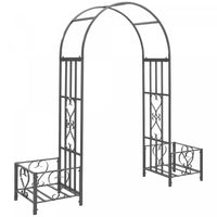 Outsunny 6.8ft Decorative Metal Garden Arch With 2 Planter Boxes Outdoor