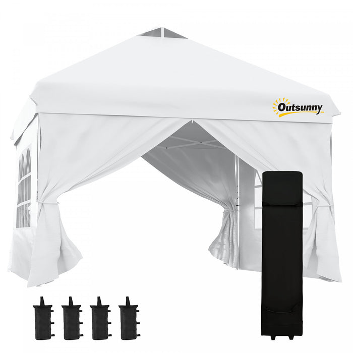 Outsunny 10' X 10' Pop Up Canopy Tent, Instant Sun Shelter, Tents For Parties, With Wheeled Carry Bag, For Outdoor, Garden, Patio, White