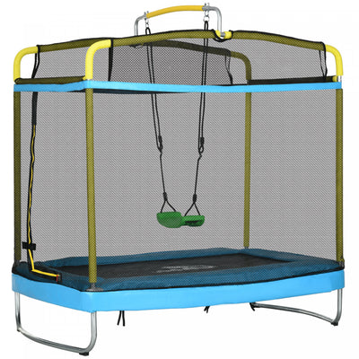 Qaba 6.9ft Trampoline For Kids, 3 In 1 Mini Trampoline With Safety Net, Gymnastics Bar, Swing, Toddl|Qaba Trampoline Pour Enfants De 6,9 Pieds, Mini Trampoline 3 En 1 Avec Filet De Securite, Barre De G