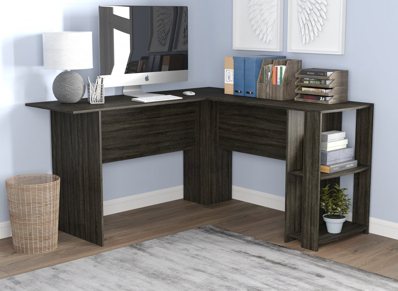 55” Computer Desk With Storage And 2 Shelves - Dark Grey
