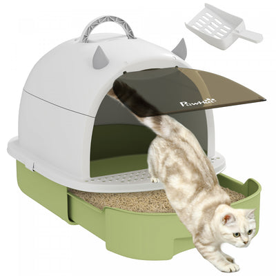 Pawhut Cat Litter Box With Lid, Drawer Style Enclosed Kitty Litter Box With Front Door Flap, Scoop, |Pawhut Bac A Litiere Pour Chat Avec Couvercle, Style Tiroir Ferme Avec Rabat De Porte Avant, Pelle,