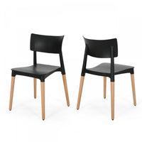 Mason Dining Chair Set Of 2 With Polypropylene Seats And Soild Wood Legs - Black 