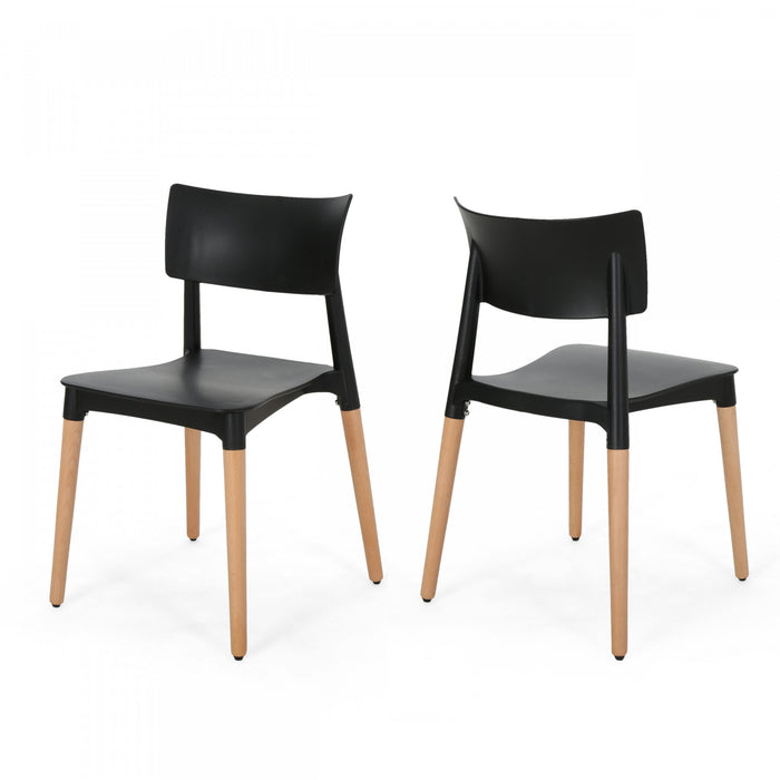 Mason Dining Chair Set Of 2 With Polypropylene Seats And Soild Wood Legs - Black