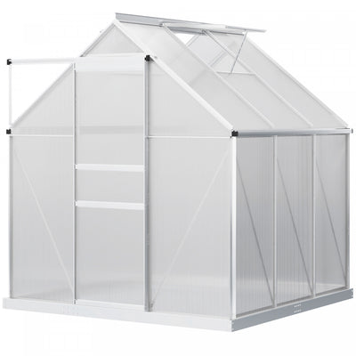 Outsunny 6' X 6' Aluminum Greenhouse Polycarbonate Walk-in Garden Greenhouse Kit With Adjustable Roo|Outsunny Serre De Jardin Aluminium Polycarbonate Serre A Tomates Jardinerie Plantes Fondation Lucarn