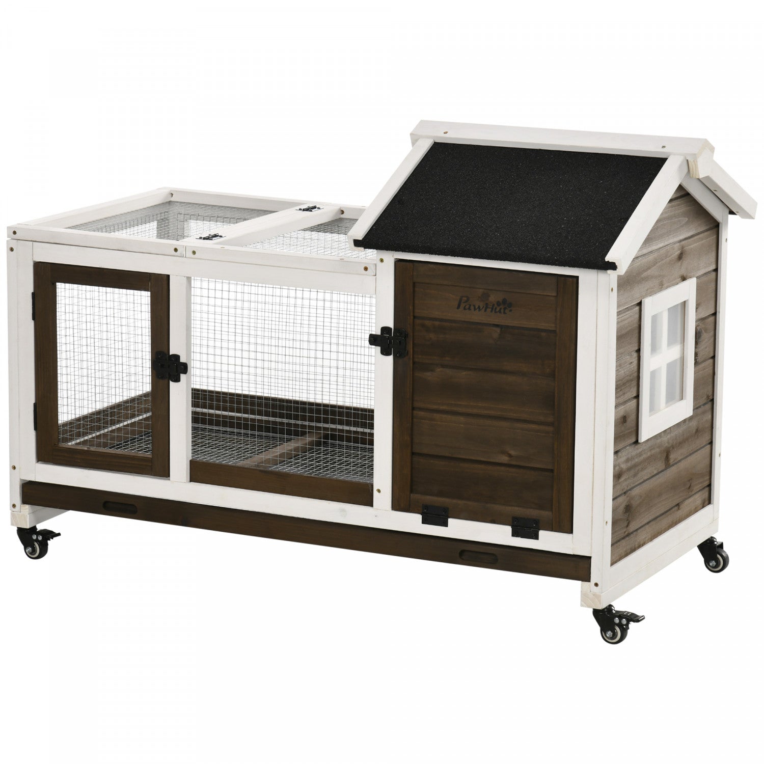 Brick Rabbit Hutch Pawhut Indoor Rabbit Hutch With Wheels, Bunny Cage With Ramp, Run ...