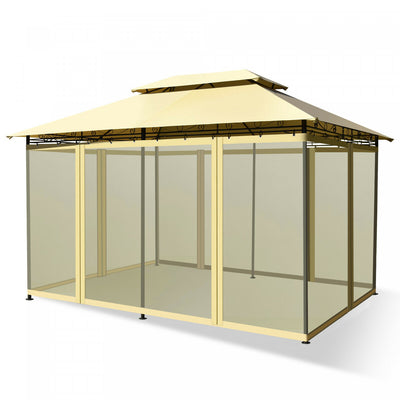 2-tier 10'x13' Steel Gazebo Canopy Tent Shelter Patio Garden Outdoor Netting Beige