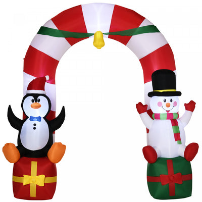 Outsunny 9ft Inflatable Christmas Cane Arch W/ Penguin Snowman|Outsunny Arche De Noel Gonflable De 9ft Avec Bonhomme De Neige