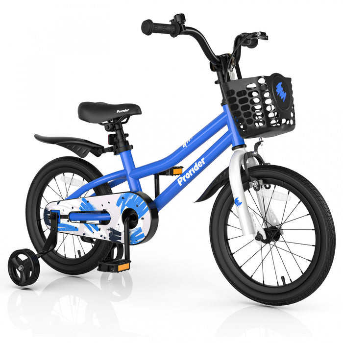 Costway 16\" Kid's Bike With Removable Training Wheels & Basket For 4-7 Years Old Blue