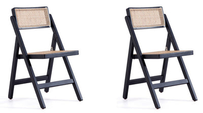 Manhattan Comfort Set Of 2 Pullman Folding Dining Chairs - Black & Natural Cane|Ensemble 2 chaises de salle à manger pliantes Pullman de Manhattan Comfort - noir et cannage naturel