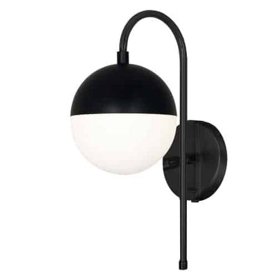 Dainolite Dayana 1 Light Wall Sconce Matte Black Finish White Glass Hardwire Or Plugin Lamp|Applique murale Dayana de Dainolite câblée ou branchée en verre blanc, avec fini noir mat et 1 ampoule