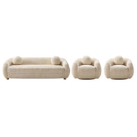 Tribeca Mid-Century Modern 3-Piece Sofa Set in Cream 