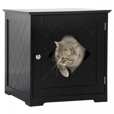 Pawhut Cat Litter Box Enclosure End Table, Indoor Cat Washroom With Magnetic Door, Hidden Litter Box|Pawhut Table D'extremite Pour Bac A Litiere, Toilettes Interieures Pour Chats Avec Porte Magnetique,