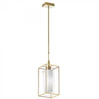 Dainolite Cubo 1 Light Pendant Rectangular Frame Aged Brass Finish Frosted/Clear Glass Lamp