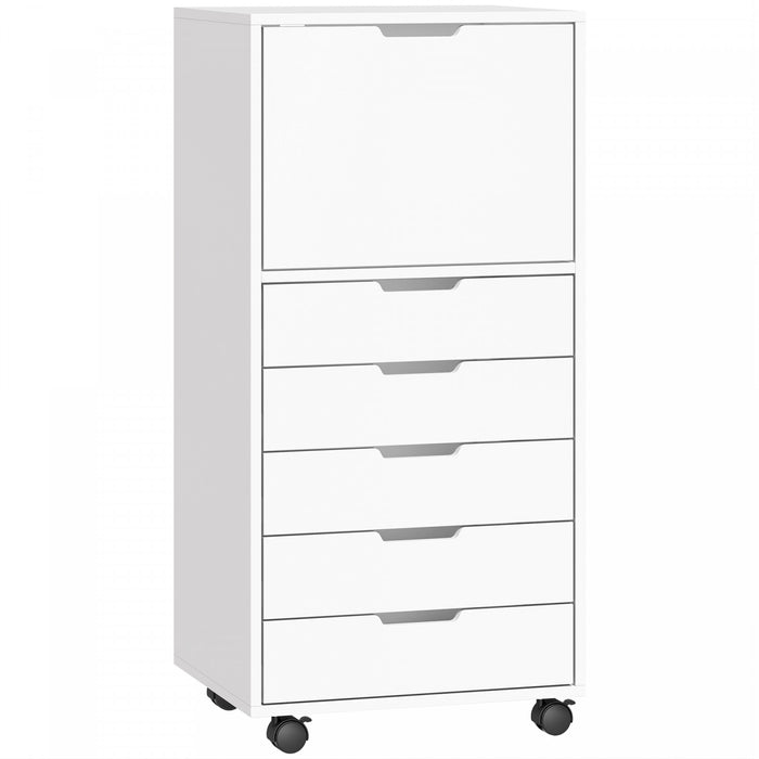 HOMCOM 5 Drawer Vertical File Cabinet with Lockable Wheels, White
