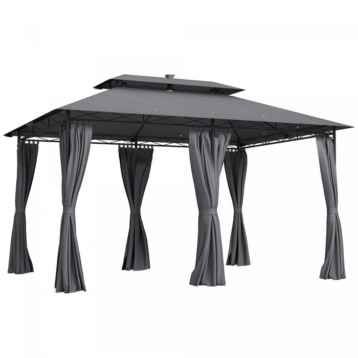 Outsunny 10' X 13' Outdoor Gazebo With Curtains & Solar-powered Led Lights