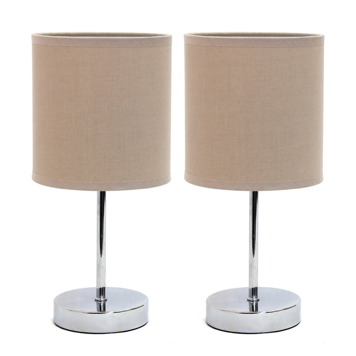 Simple Designs Chrome Mini Basic 2-Piece Table Lamp Set - Beige