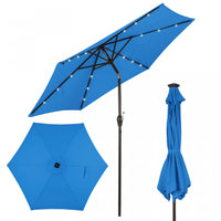 Costway 9FT Patio Solar Umbrella LED Steel Tilt W/ Crank Blue