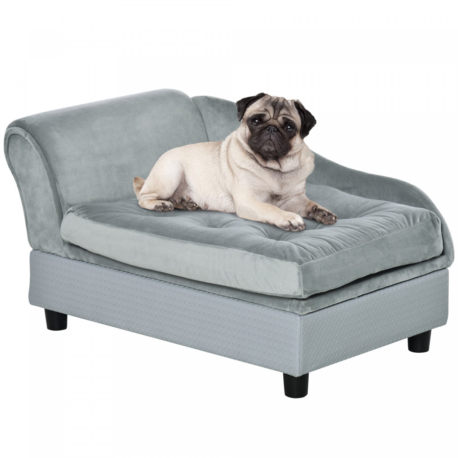 Pawhut Pet Sofa Dog Couch Chaise Lounge Pet Bed With Storage Function Small Sized Dog Various Cat Sponge Cushioned Bed Lounge Light Grey