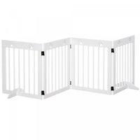 Pawhut Freestanding Pet Gate 4 Panel Wooden Dog Barrier Folding Safety Fence With Support Feet Up To